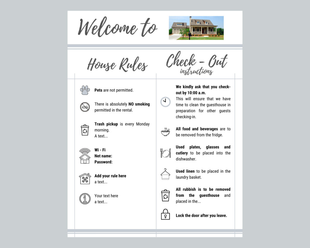 1 Page Welcome Guide AirBnB Check Out Instructions House Etsy