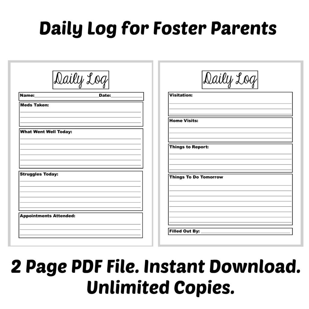 2 Page Daily Log For Foster Parents Documentation Foster Etsy In 2020 Foster Parenting