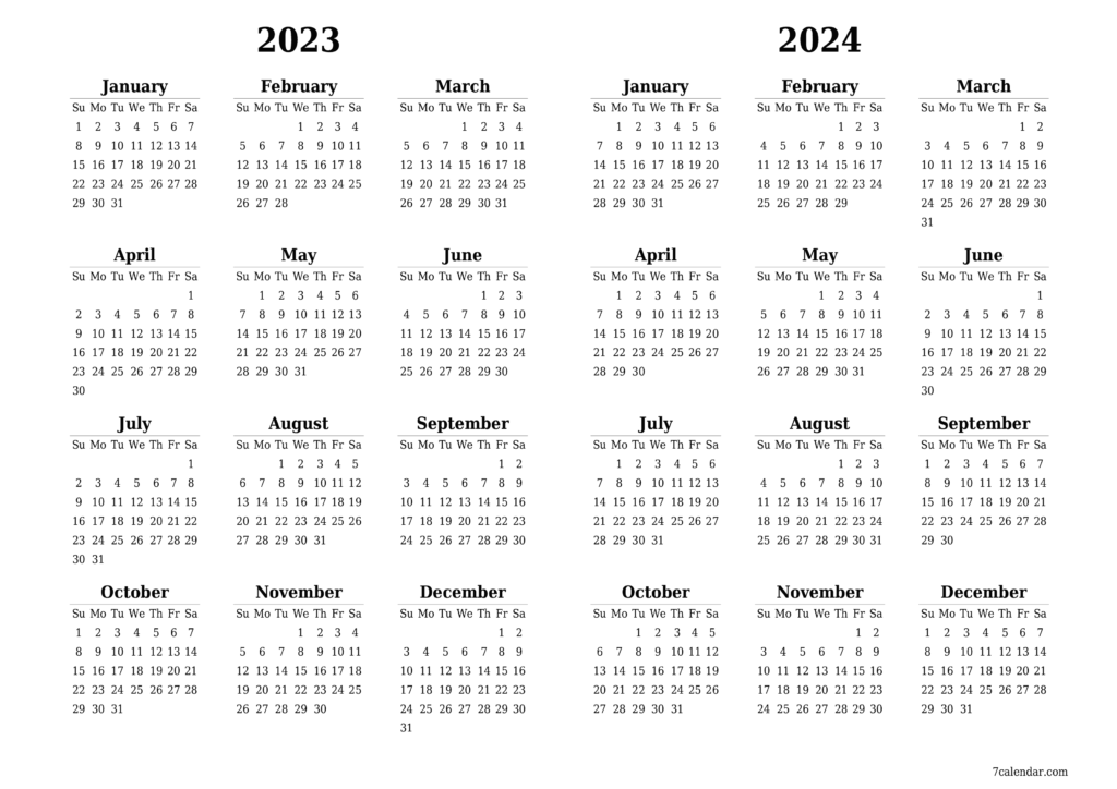 2023 2024 2025 2026 Free Printable Calendars And Planners PDF Templates 7calendar All Year