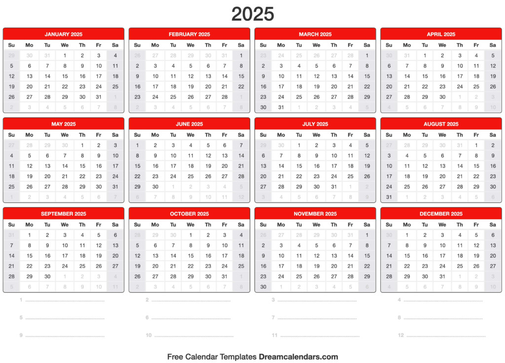 2025 Year Calendar