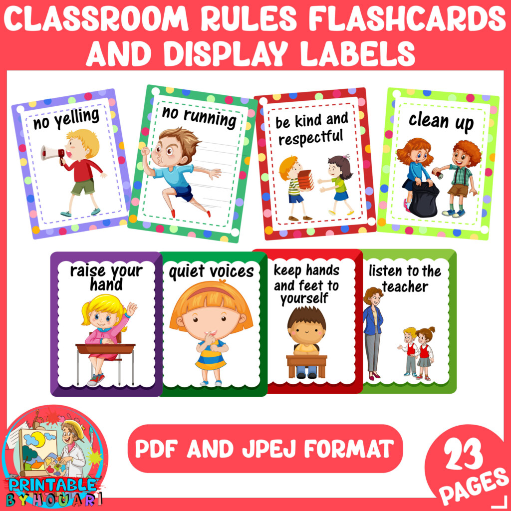 23 Classroom And School Rules Flashcards And Display Labels For Kids Made By Teachers