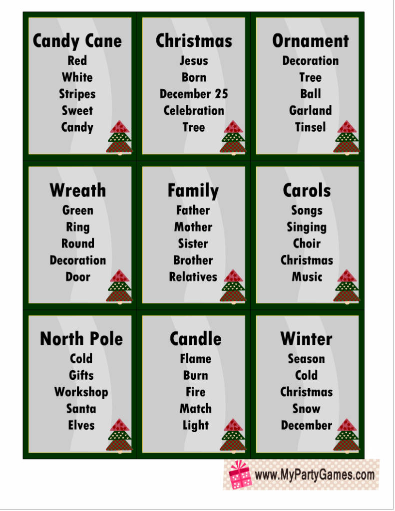25 Free Printable Christmas Taboo Game Cards