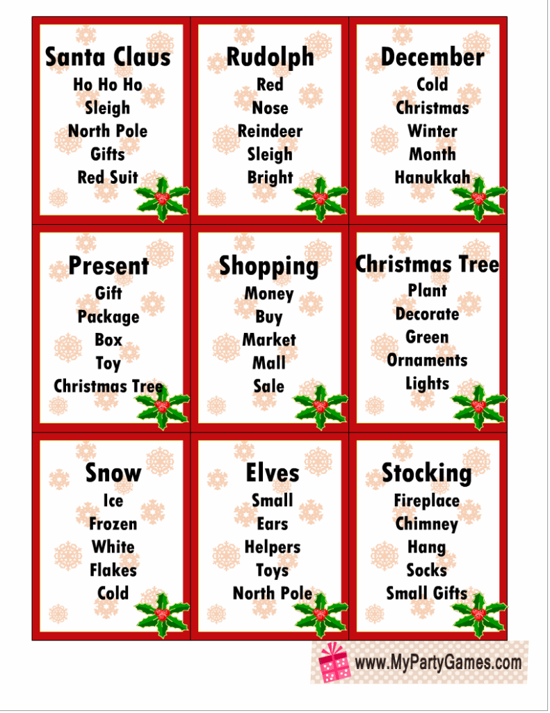 25 Free Printable Christmas Taboo Game Cards