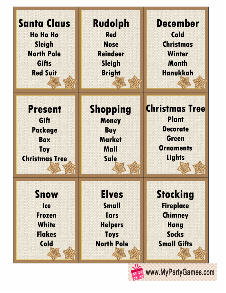 25 Free Printable Christmas Taboo Game Cards Taboo Game Christmas Party Games For Groups