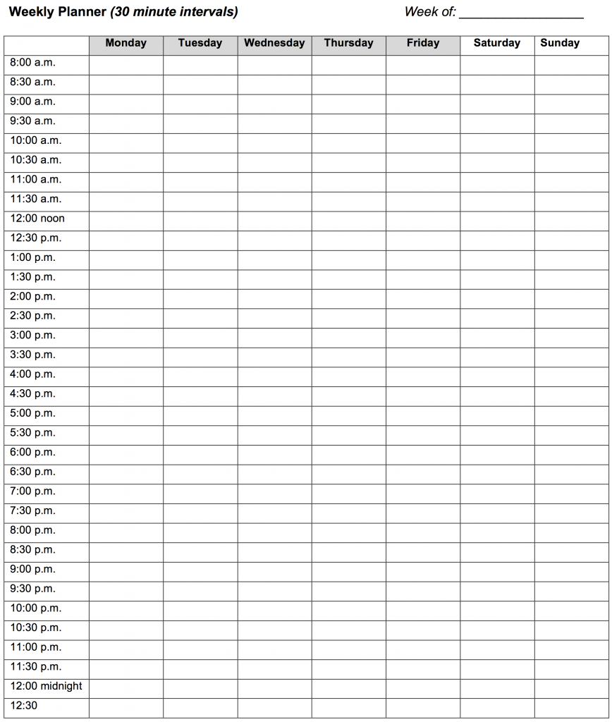 30 Minute Daily Planner Template