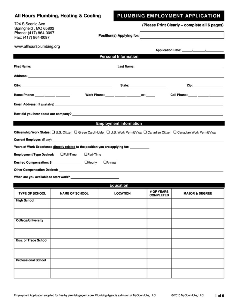 50 Free Employment Job Application Form Templates Printable Template Lab