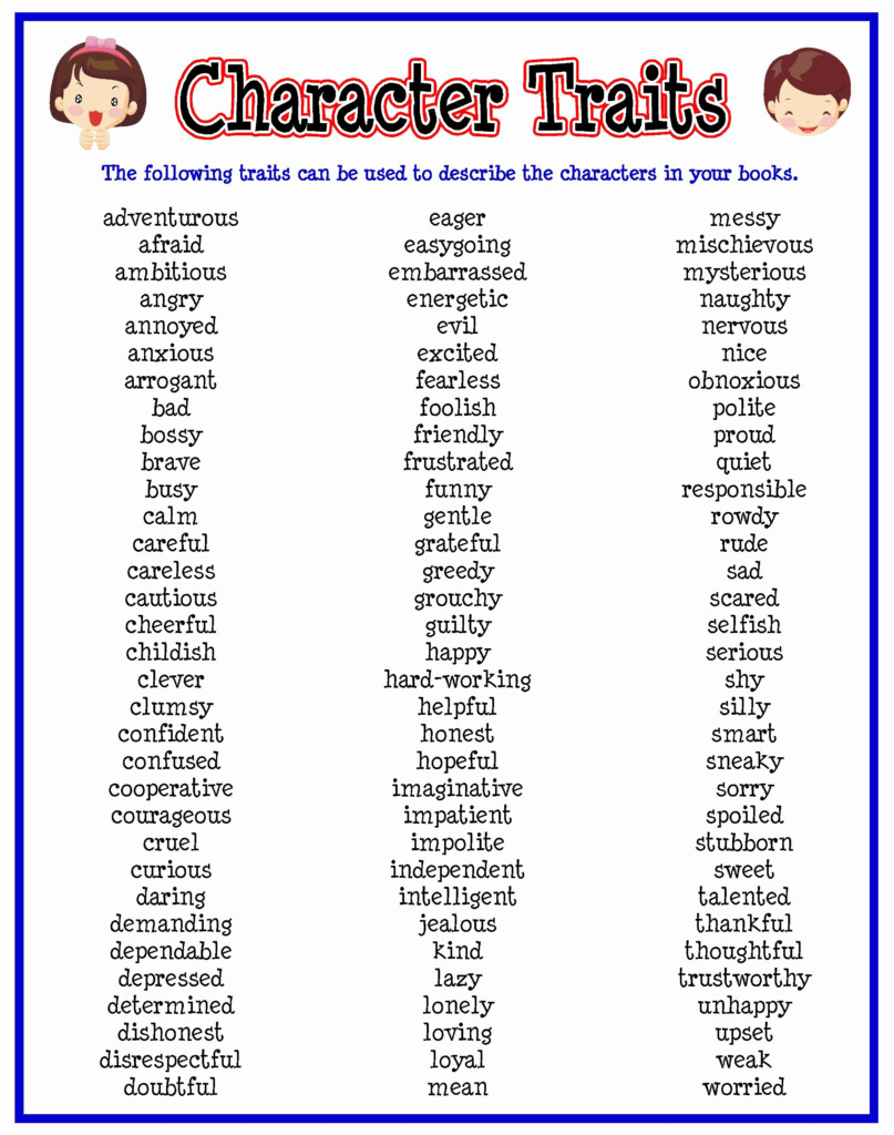 50 Identifying Character Traits Worksheet