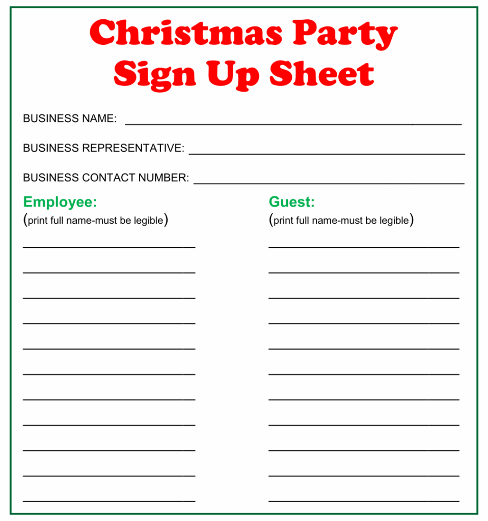 6 Best Images Of Christmas Party Printable Sign Up Sheet Party Sign Up Sheet Template Party