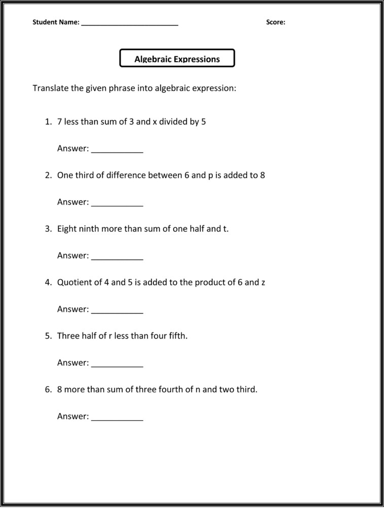 6th Grade Worksheets To Print Learning Printable