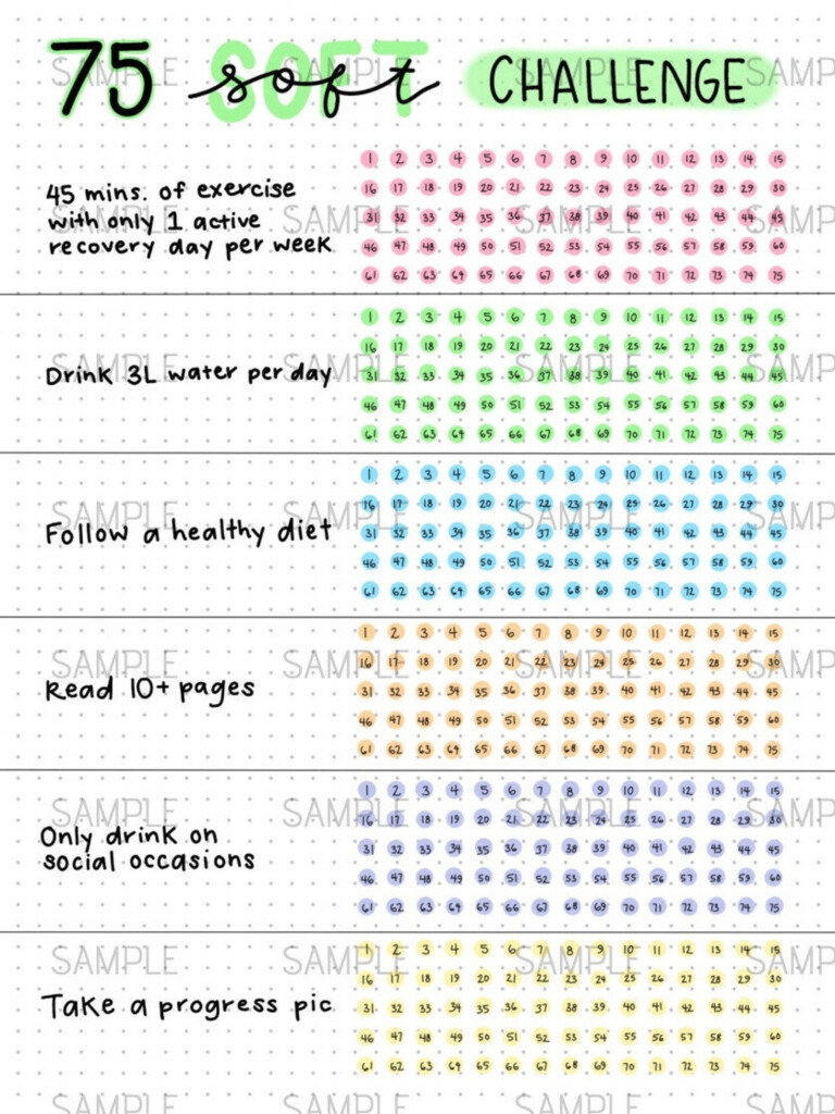 75 Soft Challenge Tracker Digital PDF Download Bullet Journal Spreads Pages Bujo