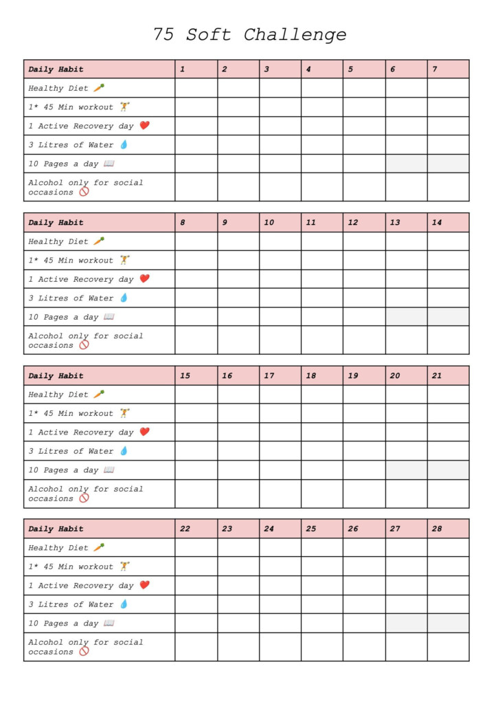 75 Soft Challenge Tracker PDF Instant Download Etsy UK In 2023 Tracker Free Challenges