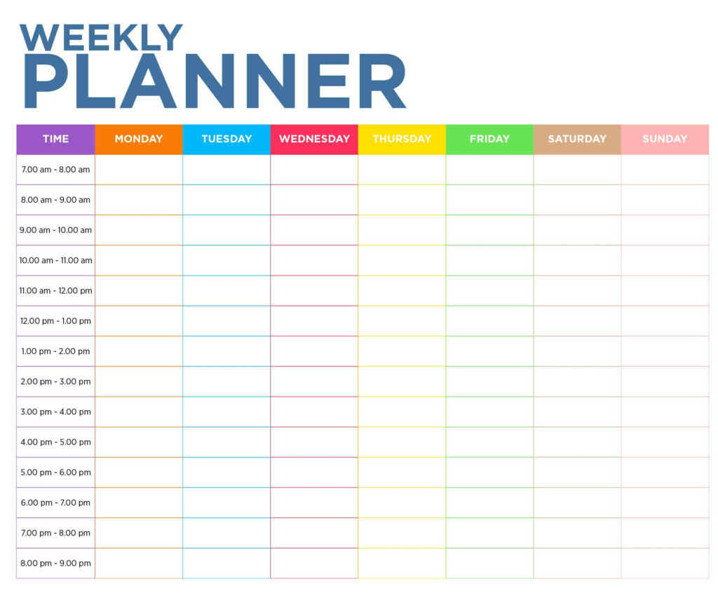 8 Best Images Of Weekly Hourly Calendar Printable Free Printable Weekly Schedule Planner