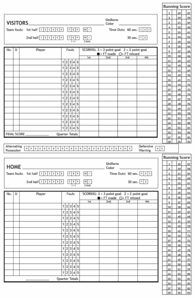 Basketball Scorebook Printable Sheets Prntbl Concejomunicipaldechinu Gov Co