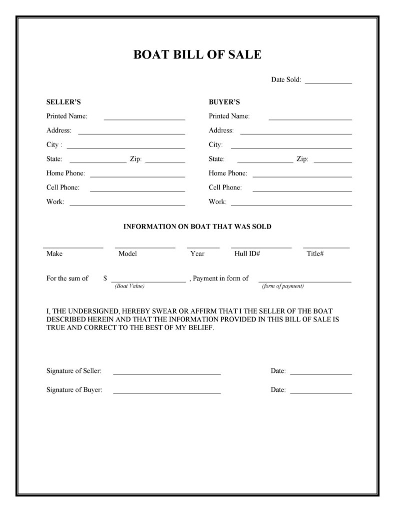 Bill Of Sale Printable Form