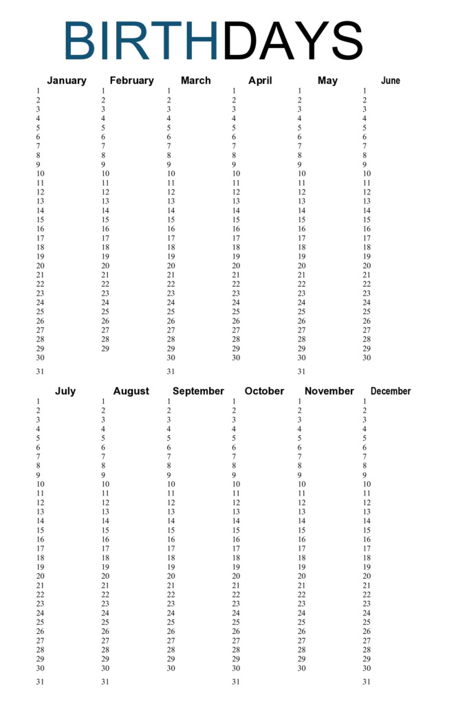 Birthday Calendar Printable Template Corina Cherilyn