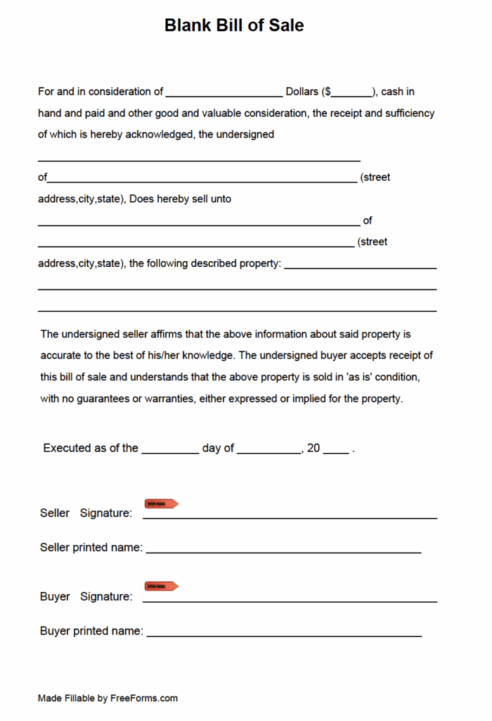 Blank Printable Bill Of Sale Brennan