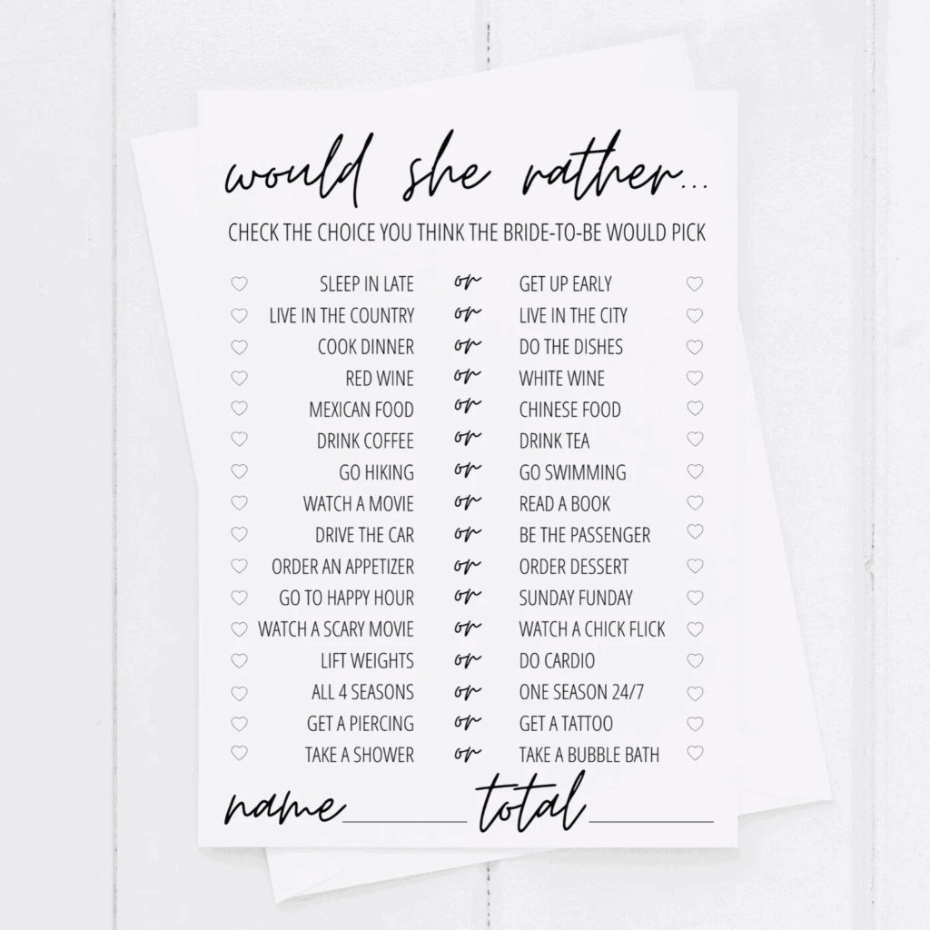 Bridal Shower Games Printables