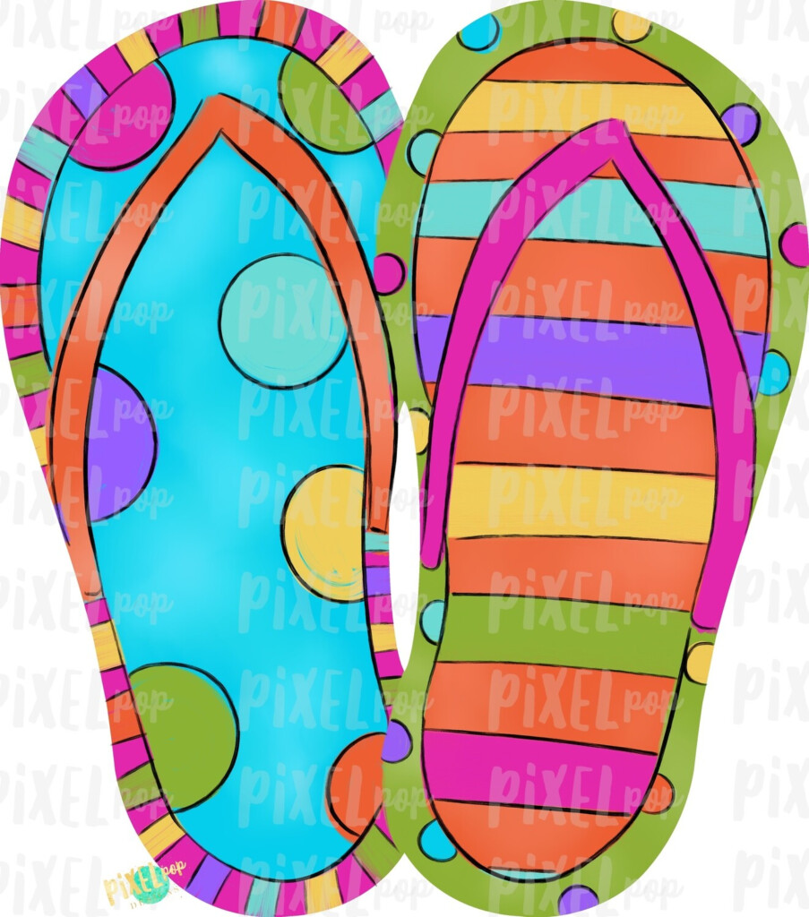 Bright Stripe Dot Flip Flops PNG Hand Painted Sublimation Design Summer Design Summer