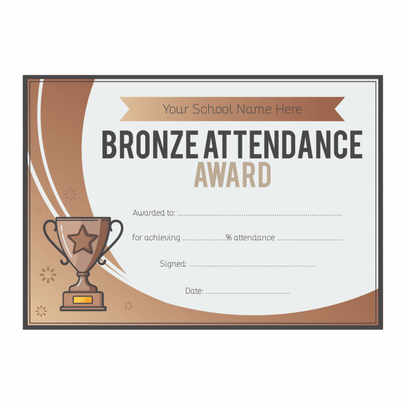 Bronze Attendance Trophy Certificates A5