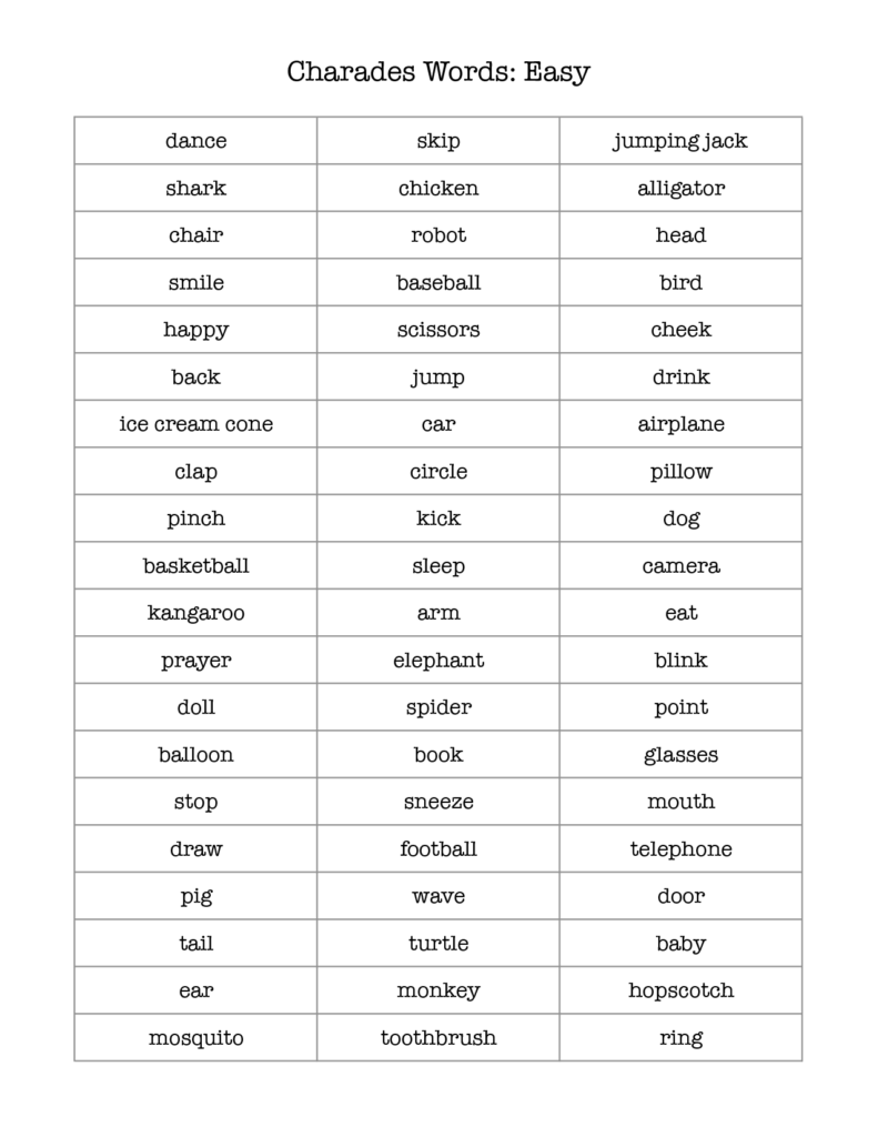 Charades Printable Pdf