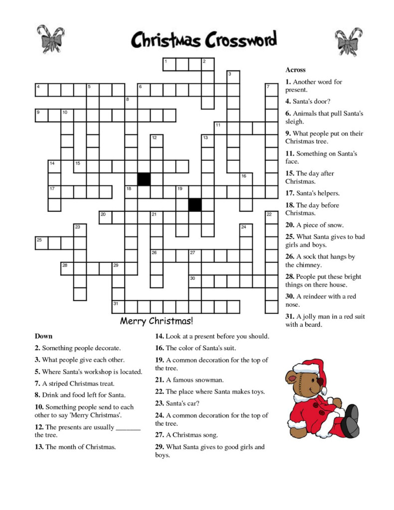 Christmas Crossword Puzzle Printable With Answers Christmas Crossword Puzzles Printable