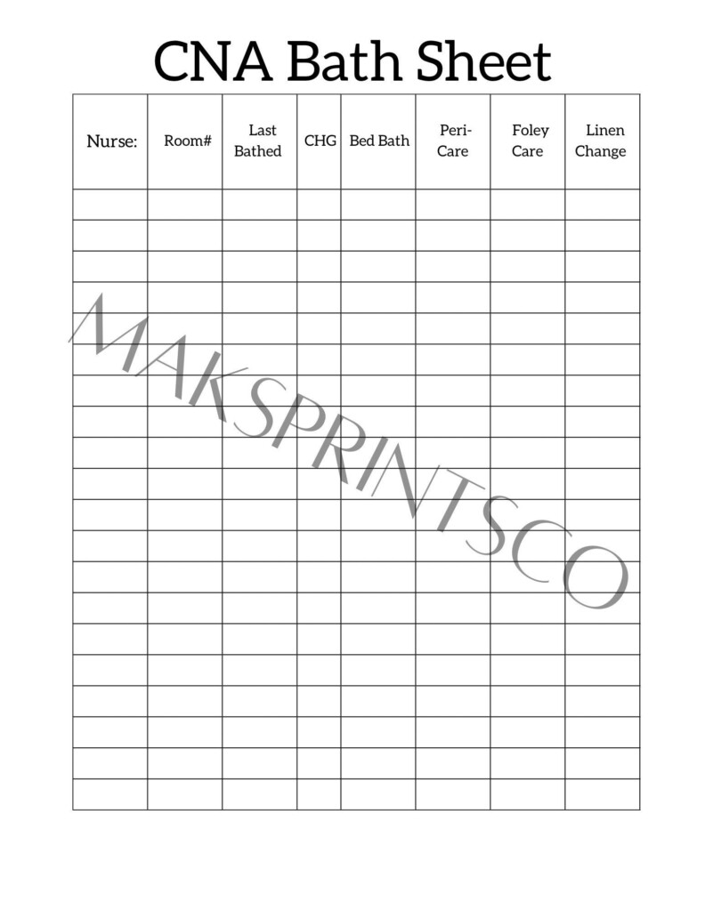 CNA Bath Report Sheet Document Etsy