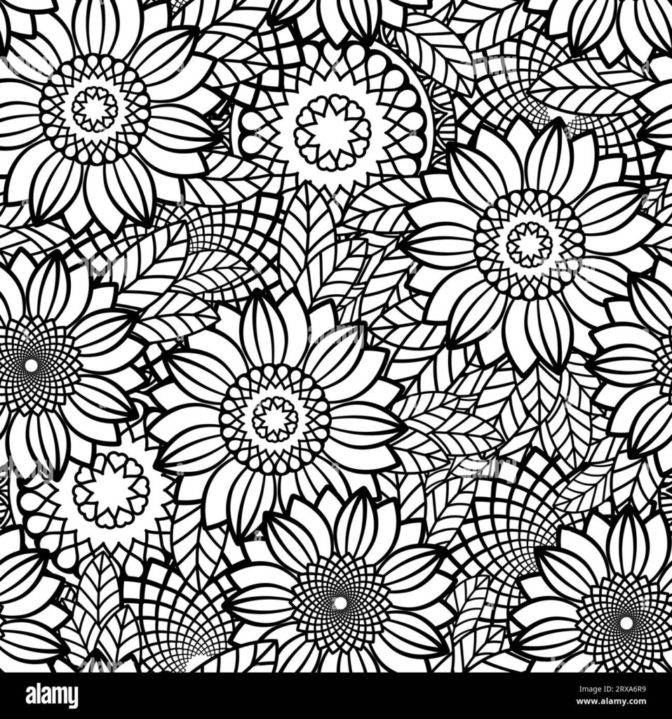 Coloring Page With Sunflowers Stock Vector Images Alamy