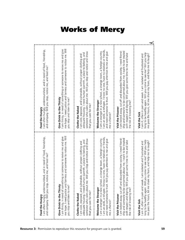 Corporal And Spiritual Works Of Mercy Worksheet Printable Word Searches