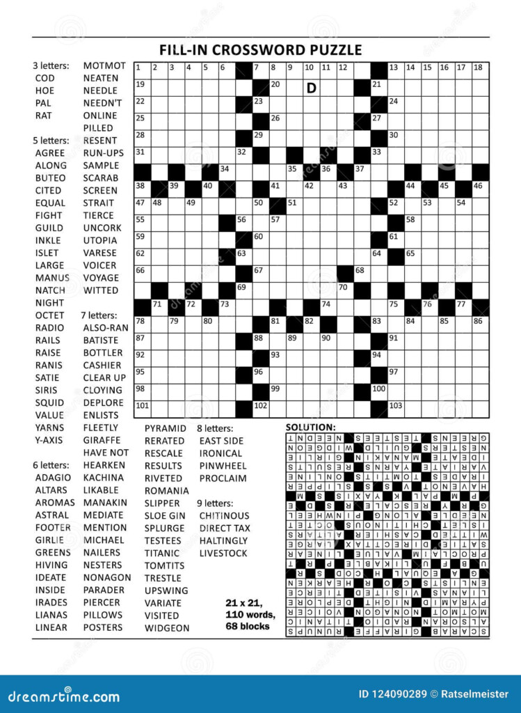 Crossword Puzzle Of 21x21 Size And Fill In Criss Cross Or Kriss Kross Style Stock Vector
