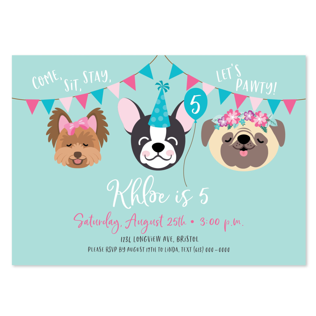 Dog Birthday Party Invitation Pug Boston Terrier Yorkie Girls Puppy Invite WE EDIT You