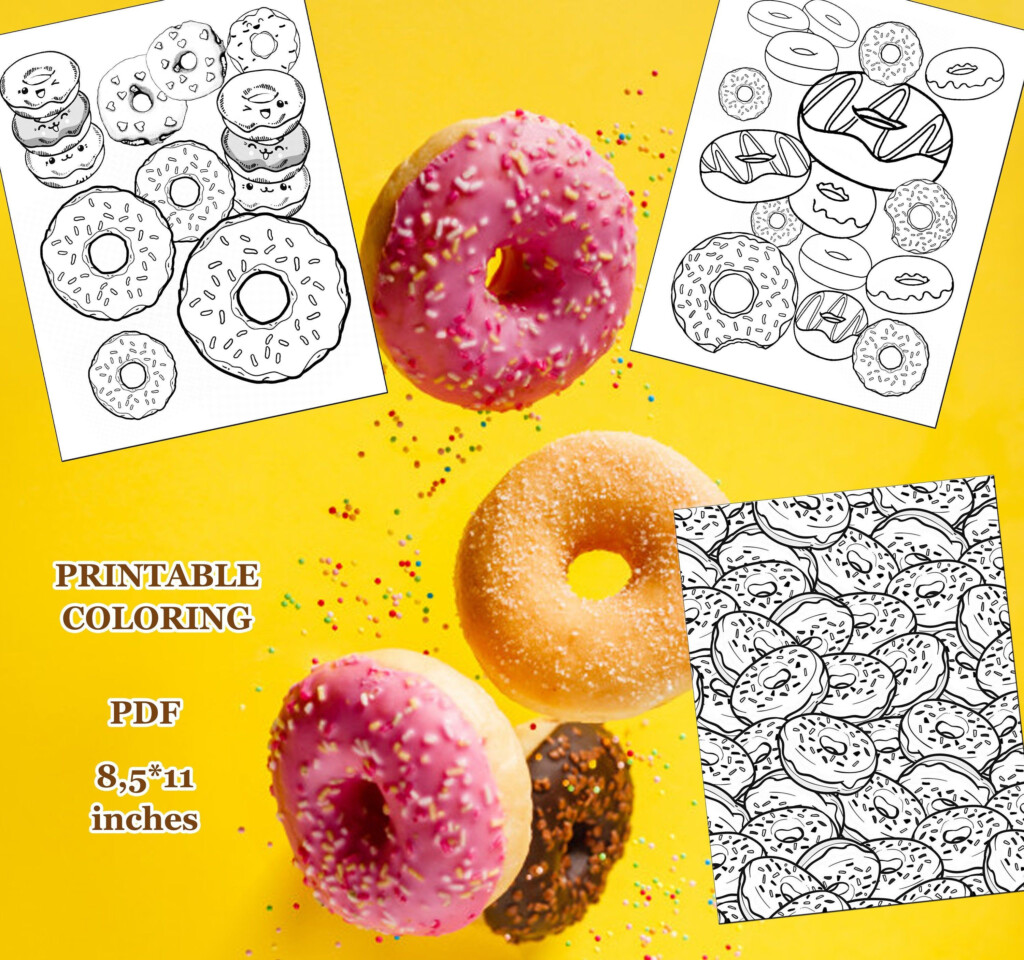 Donut Coloring Printable Kids Adult Coloring Pages Instant Etsy Donut Coloring Page