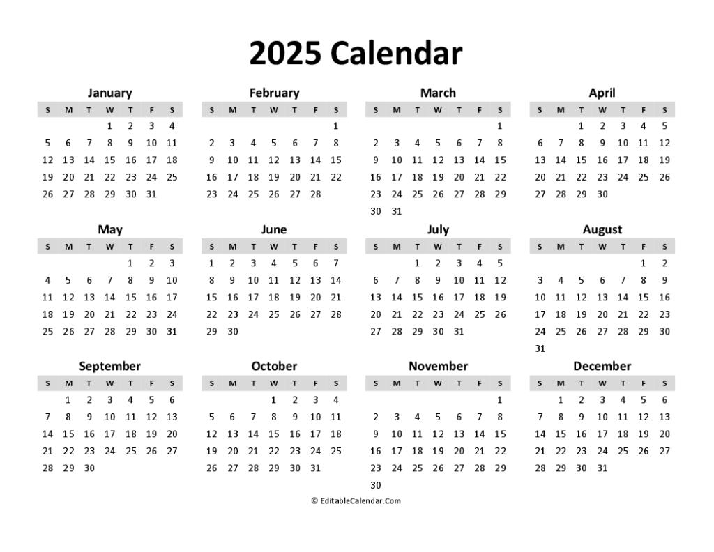 Download Free Printable Calendar 2025 Word Version 