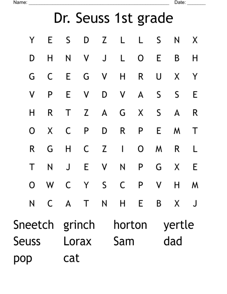Dr Seuss Word Search Free Printable