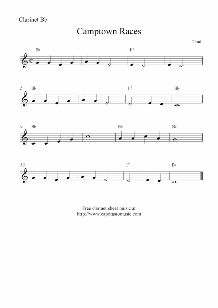Easy Sheet Music For Beginners Camptown Races Free Easy Clarinet Sheet Music Notes