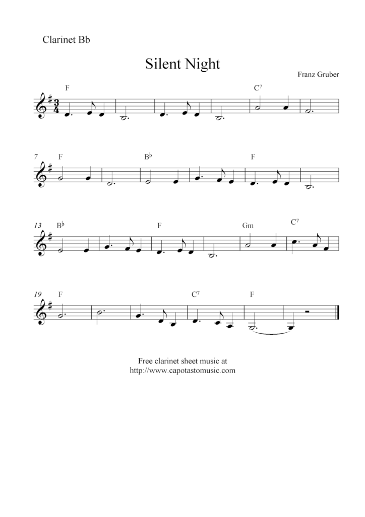 Easy Sheet Music For Beginners Silent Night Free Christmas Clarinet Sheet Music Notes
