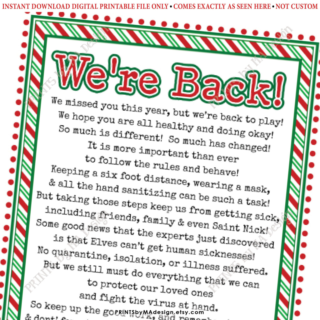 Elf Welcome Back Letter We Re Back Quarantine Isolation Etsy