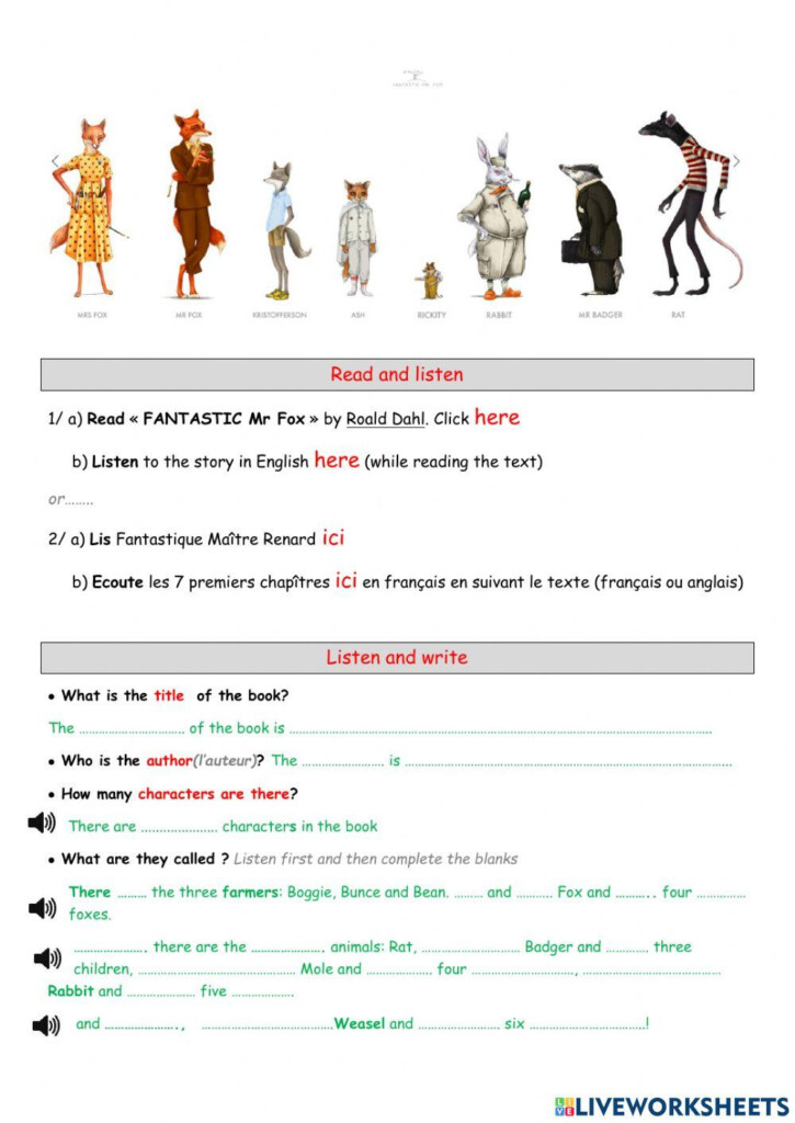 Fantastic Mr Fox Exercise Live Worksheets Worksheets Library
