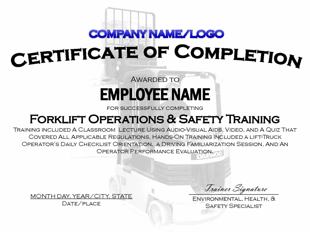 Free Forklift Certification Template Thousands Of Free Certificate Courses Printable