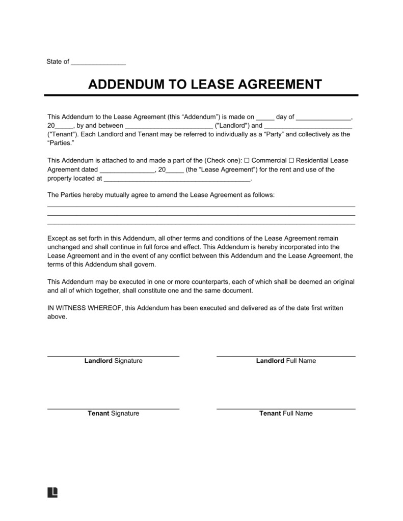 Free Lease Agreement Addendum Template Pdf Word Free Word Template