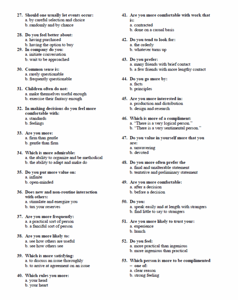 Free Myers Briggs Career Test Printable Our Scientific Personality Tests Offer Accurate Free