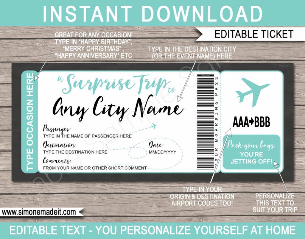 Free Printable Airline Ticket Template Collection