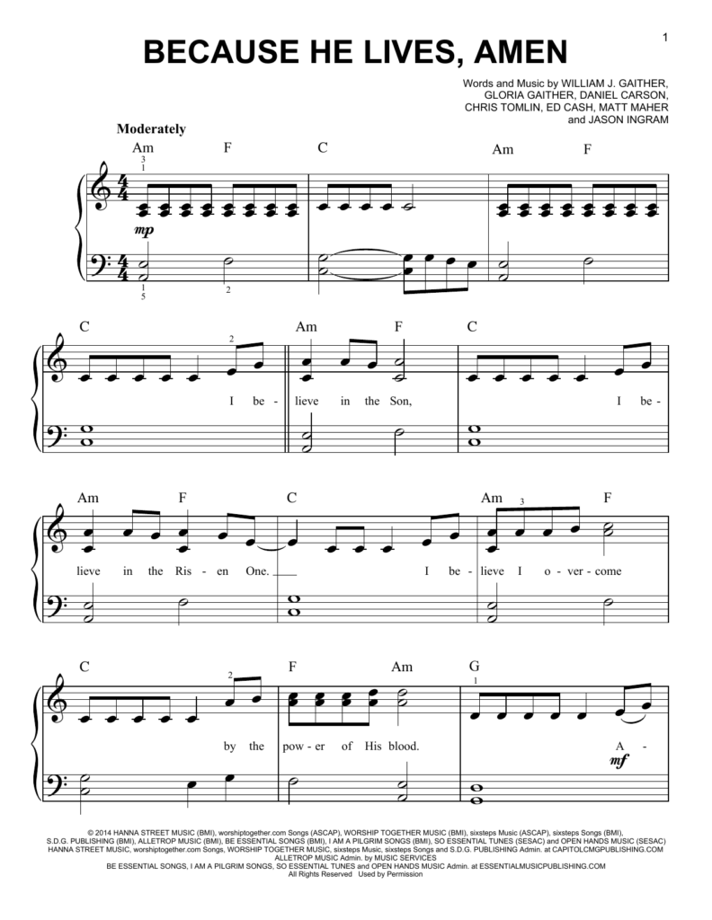 Free Printable Because He Lives Sheet Music Printable Word Searches
