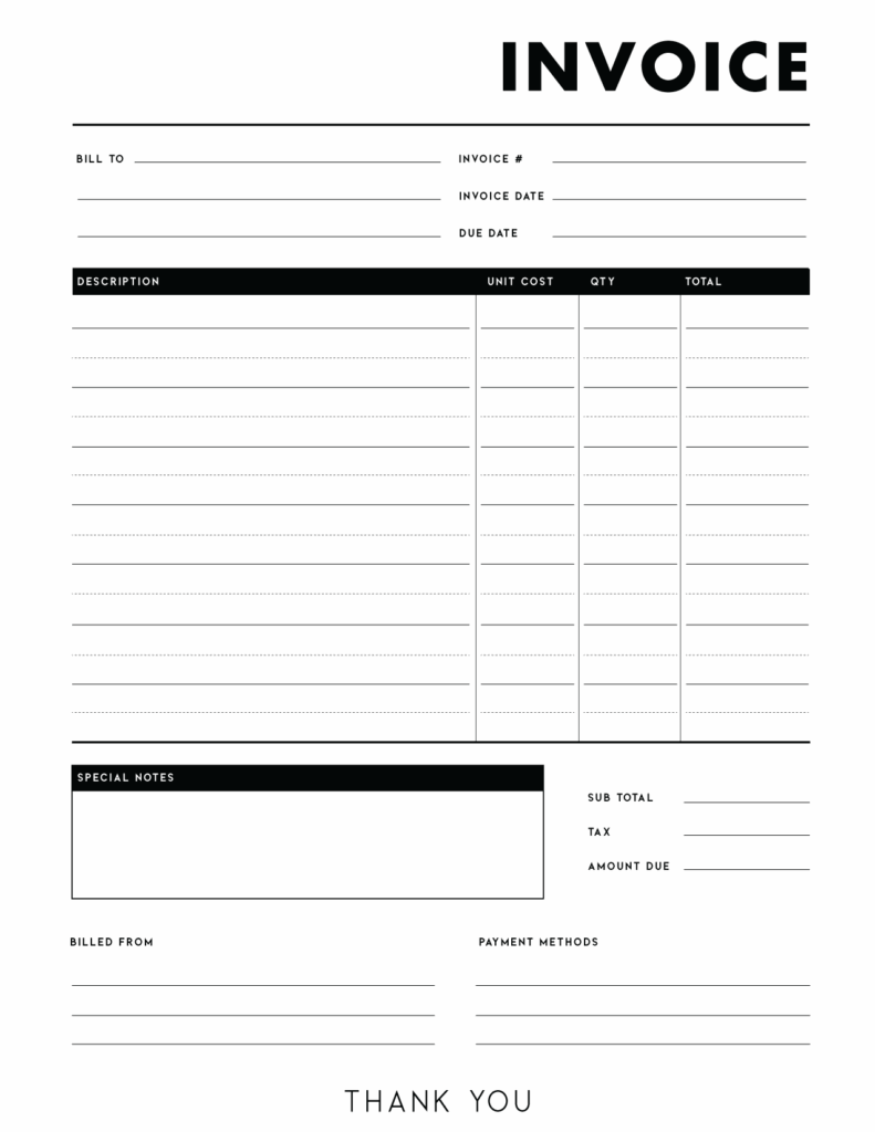 Free Printable Blank Invoice Templates