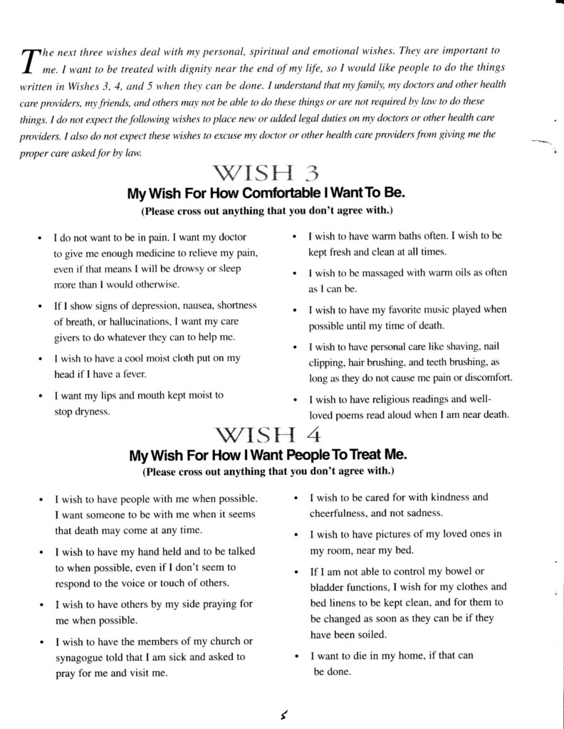 Free Printable Downloadable 5 Wishes Printable Version Web Complete Five Wishes Printable Online