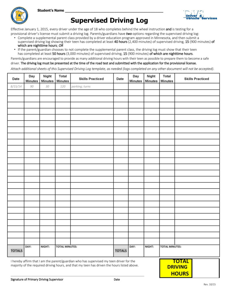 Free Printable Driving Log Printable Templates