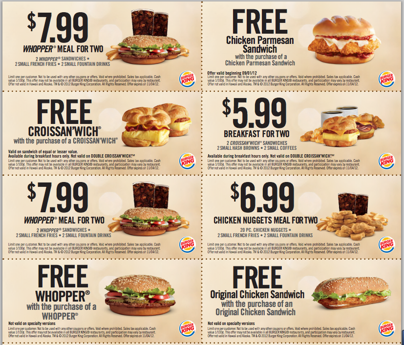 Free Printable Fast Food Coupons