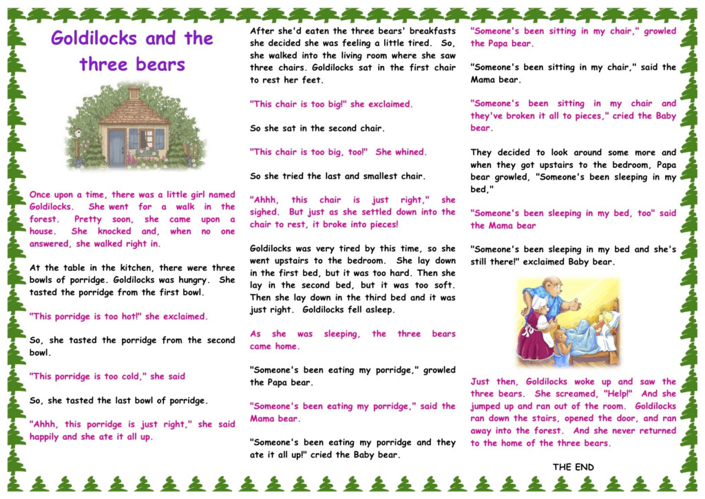 Free Printable Goldilocks And The Three Bears Story Free Printable