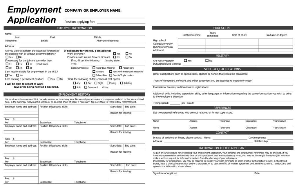 Free Printable Job Application Form Printable Blank World