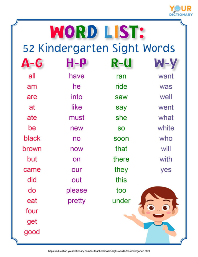 Free Printable Kindergarten Sight Words Printable Form Templates And Letter