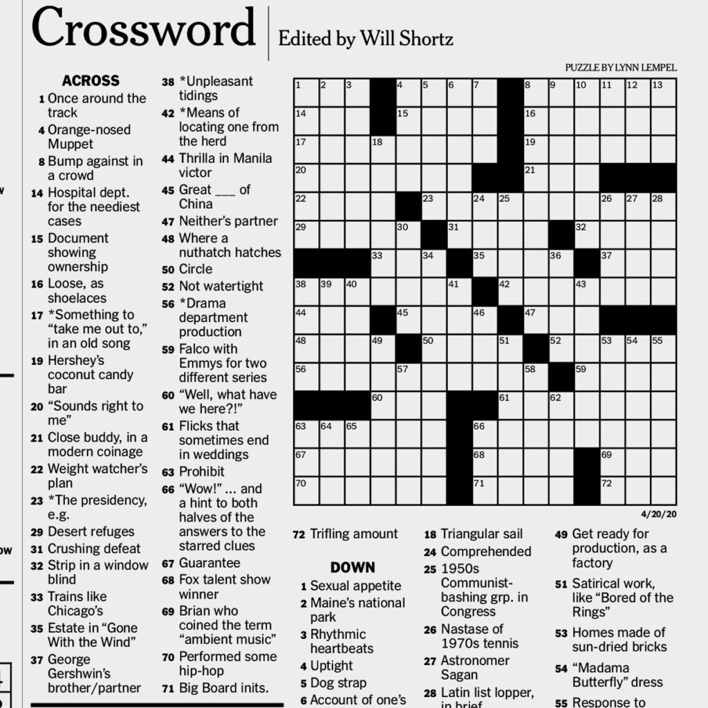 Free Printable New York Times Sunday Crossword Puzzles Emma Crossword Puzzles